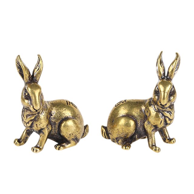 Bewildely Brass Bunny Statue Miniature Tea Table Sculpture Artwork Figurines Rabbit Decoración del hogar