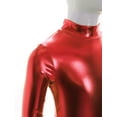 thumbnail image 4 of Hansber Kids Girls Shiny Metallic Dance Unitard One Piece Wet Look Bodysuit Long Sleeve Full Length Jumpsuit Red XL/150, 4 of 8