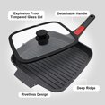 thumbnail image 2 of RANXINGST Grill Asador con Rayas con Tapa, 26 x 24 cm Sartén Parrilla de Aluminio Fundido con Mango Extraíble, Revestimiento Antiadherente (Negro), 2 of 4