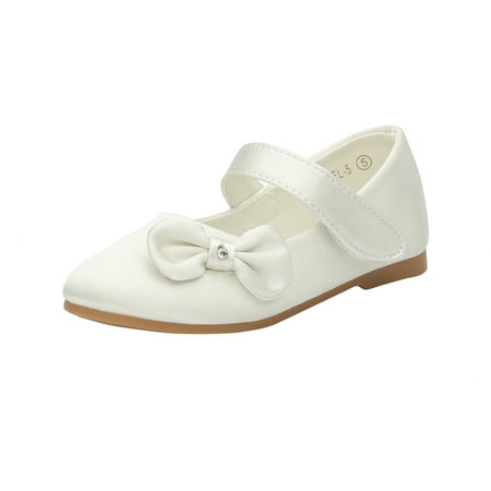 

Dream Pairs Toddler Girls Kids Bow-knot Mary Jane shoes Dress Flat Shoes ANGEL-5 IVORY/SATIN Size 9