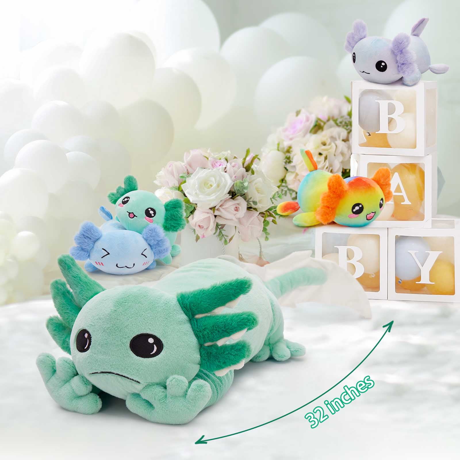 MaoGoLan 31.89" Giant Glow in the Dark Axolotl Stuffed Animals with 4 Babies Inside Large Axolotl Plush Toy