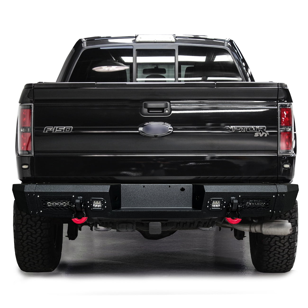 Vijay Compatible with 2010-2011-2012-2013-2014 Ford F150 Raptor Front and Rear Bumper Textured Black Steel with Light and D-ring