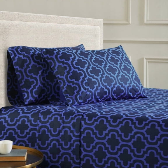Superior 3-Piece Cotton Flannel Trellis Bed Sheet Set, Twin XL, Navy Blue