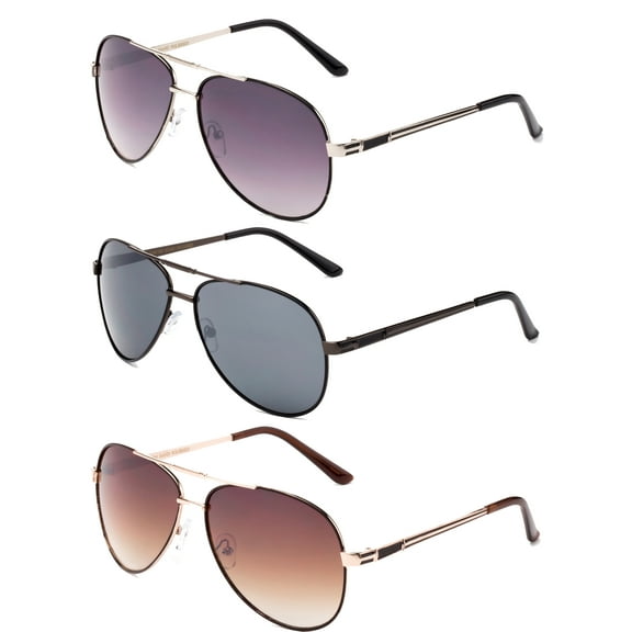 3 Pack Metal Frame Aviator Sunglasses for Men for Women, Gunmetal, Silver & Gold Brown