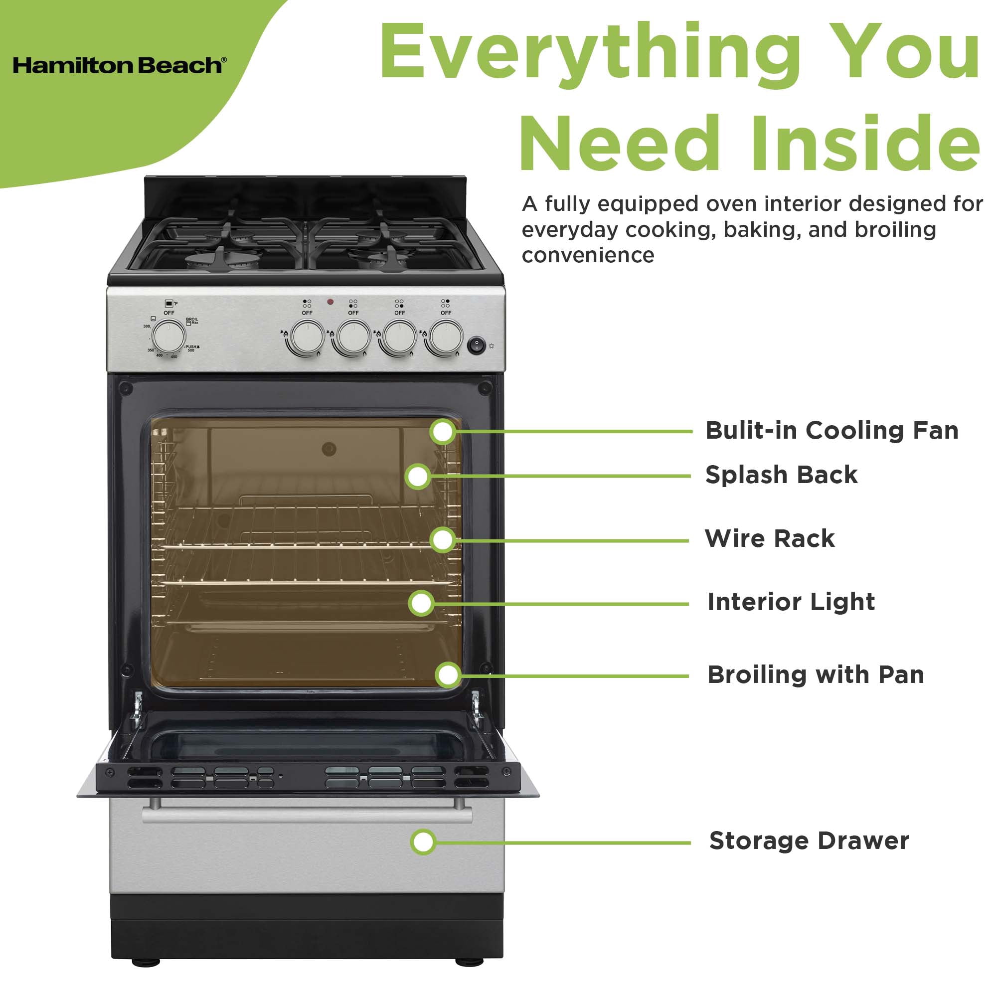 Hamilton Beach 20" Gas Range, Stainless Steel and Black