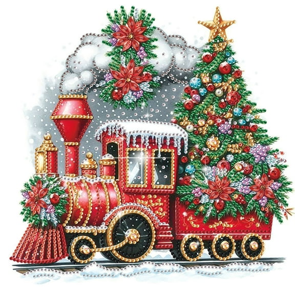 5D DIY Diamond Painting Kit Christmas Train Theme Unique Diamond Shapes Handcrafted Artwork for Beginners and Adults Perfect for Home Wall Decor and Holiday Gifts