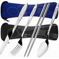 thumbnail image 1 of Assorted Stainless Steel Cutlery Set, 2 Packs 8 Piece Cutlery Set Include Knife Fork Spoon Chopsticks, with Protective Carrying Case - Black, Dark Blu, 1 of 4