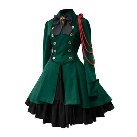 

asdoklhq Maternity Dress Fashion Women Vintage Gothic Court Square Collar Patchwork Princess Dress