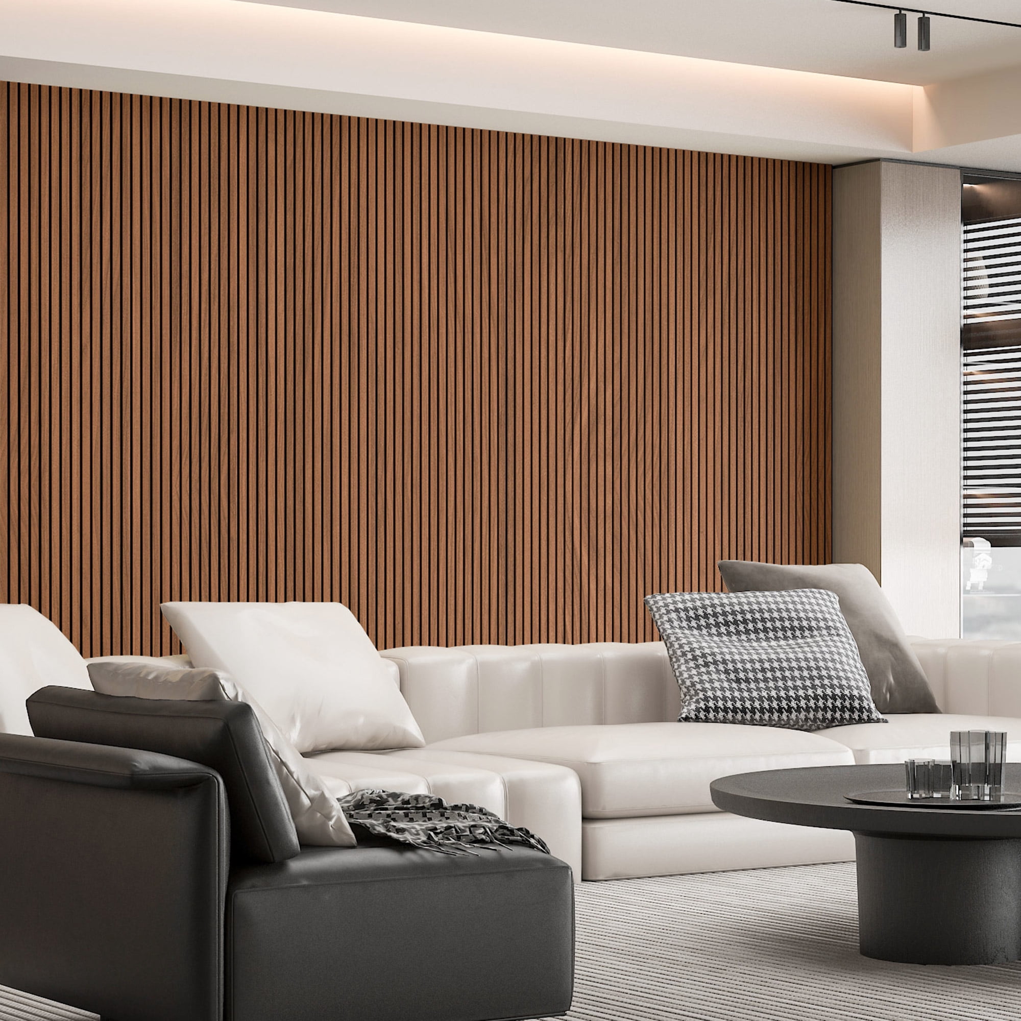 4Pcs 93" x 12" Wood Slat Acoustic Wall Paneling for Modern Interior Home Decor,MDF Accent Wooden Wall Panels,31 Sq.ft,Walnut