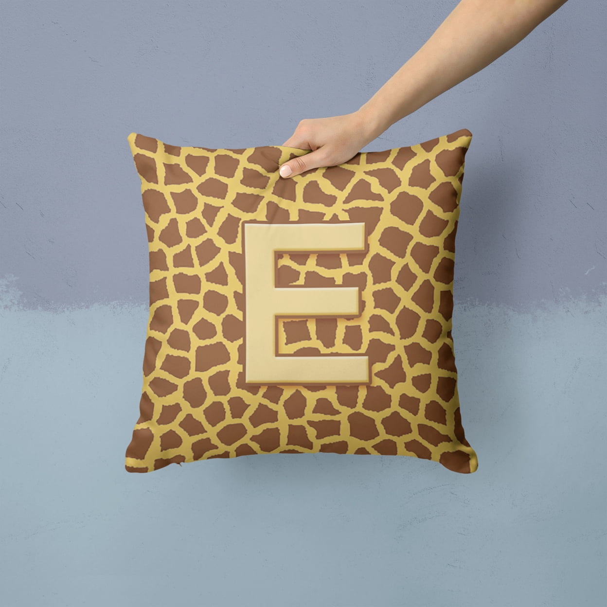 Caroline's Treasures CJ1025-EPW1414 Letter E Initial Monogram - Giraffe Fabric Decorative Pillow, 14Hx14W, multicolor