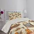 thumbnail image 2 of Ambesonne Cat Quilted Coverlet 2 Pcs, Summer Kittens Sandy Beach Fun, Twin Size, Beige Orange Pale Blue, 2 of 4