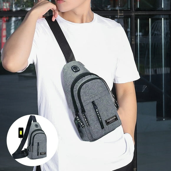 TIMIFIS Polyester Chest Pack, External USB Charging Chest Bag Men's Waist Bag Shoulder Messenger Bag Chest Pack