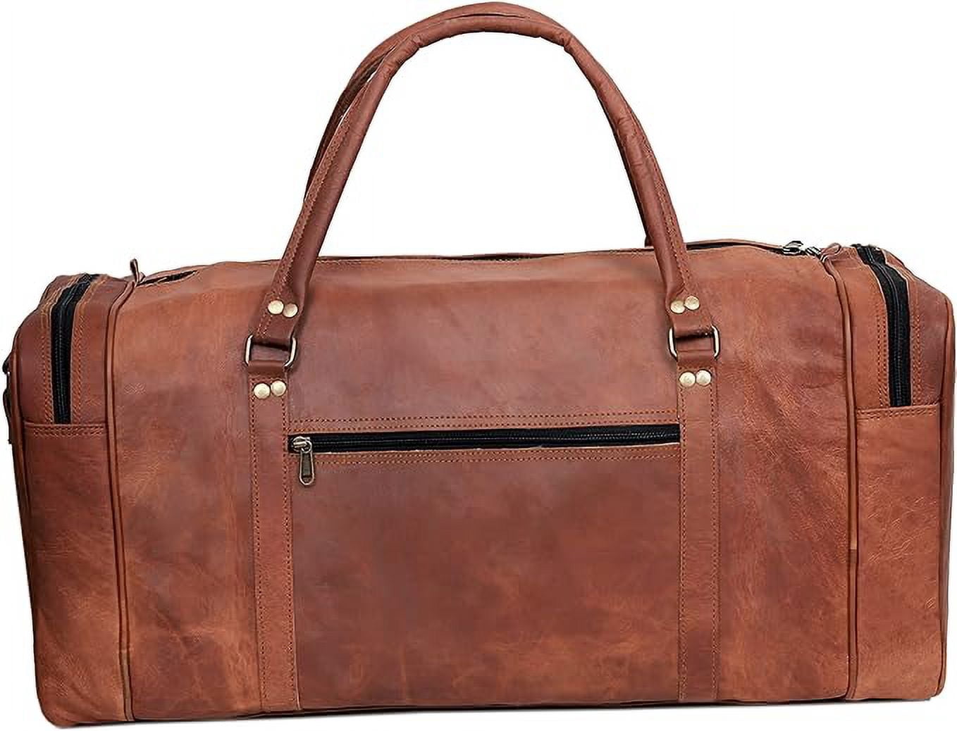 RUZIOON 24 Inch Genuine Leather Duffel Travel Overnight Weekend Leather Bag Sports Gym Duffel Luggage Travel Bag For Men And Women travelling cabin duffle yoga gym bag (24 inch brown)