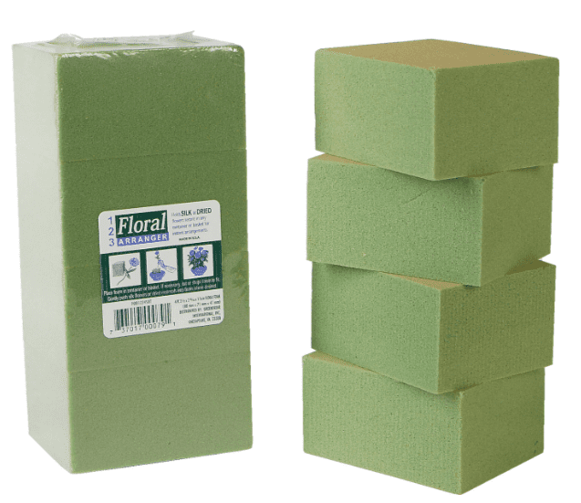 1 Set of 4 CLY Gentle Grip Green Foam Floral Blocks, 4 Piece, Floral