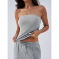 thumbnail image 6 of Women Tube Tops Built-in Shelf Bra Strapless Crop Top Fitted Summer Basic Y2K Going Out Tank Tops Flower Gray XL, 6 of 9