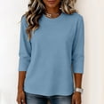 thumbnail image 5 of Women's Crew Neck 3/4 Sleeve T-Shirt, Loose Fit Casual Comfy Top, Soft Breathable Basic Tee for Daily Office Lounge Wear 17-Sky Blue M, 5 of 5