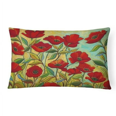 12 x 3 x 16 in. Poppy Garden Flowers Canvas Fabric Decorative Pillow