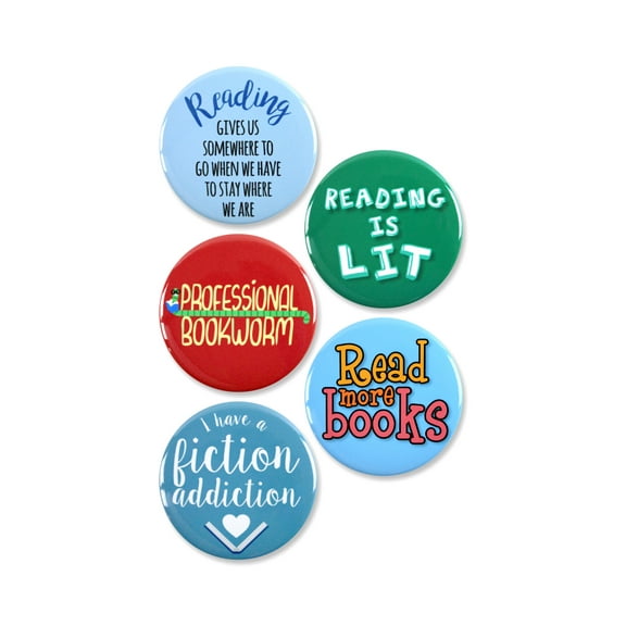 5 Pack - Reading Obsessed Pinback Button Badges - 2.25 Inch