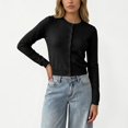 thumbnail image 5 of ClodeEU Women's Round Neck Button Front Knit Cardigan,Casual Long Sleeve Slim Fit Knit Outerwear ,Women's S-XXL, 5 of 7