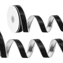 Uxcell Velvet Wired Ribbon, Velvety Gold Crushed Ribbons Single Faced for Craft Bow Wreaths Chrismas Tree Decorations Black