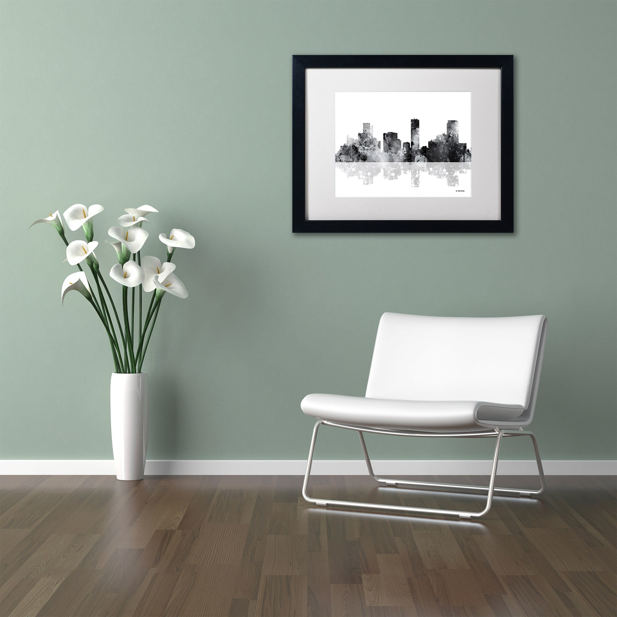 Trademark Fine Art "Denver Colorado Skyline BG-1" Canvas Art by Marlene Watson, White Matte, Black Frame