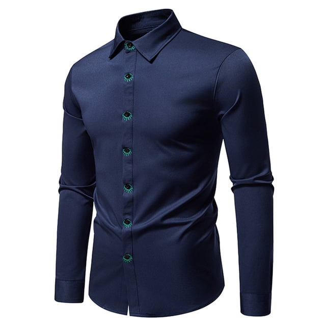 pstuiky Camisas de invierno de manga larga para hombre, Camisa blusa informal de manga larga con cuello vuelto y botones lisos a la moda para hombre camisetas de hombre l