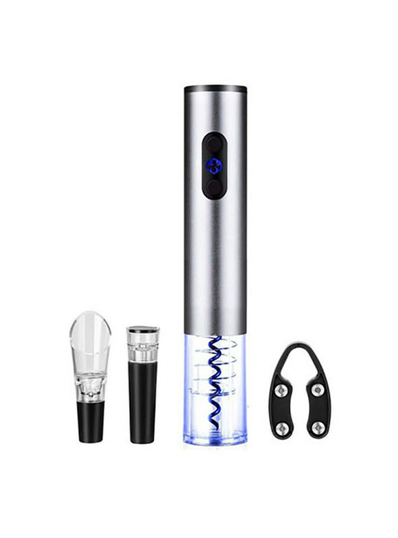 Brentwood WA-2001S Electric Wine Bottle Opener with Foil Cutter, Vacuum Stopper and Aerator Pourer - Silver