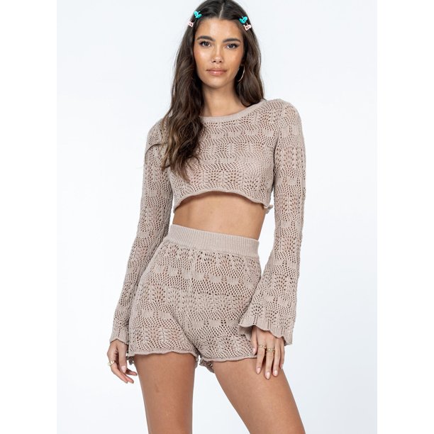 Txlixc Traje de 2 piezas para mujeres con mangas tejidas con cuello redondo hueco Txlixc moda