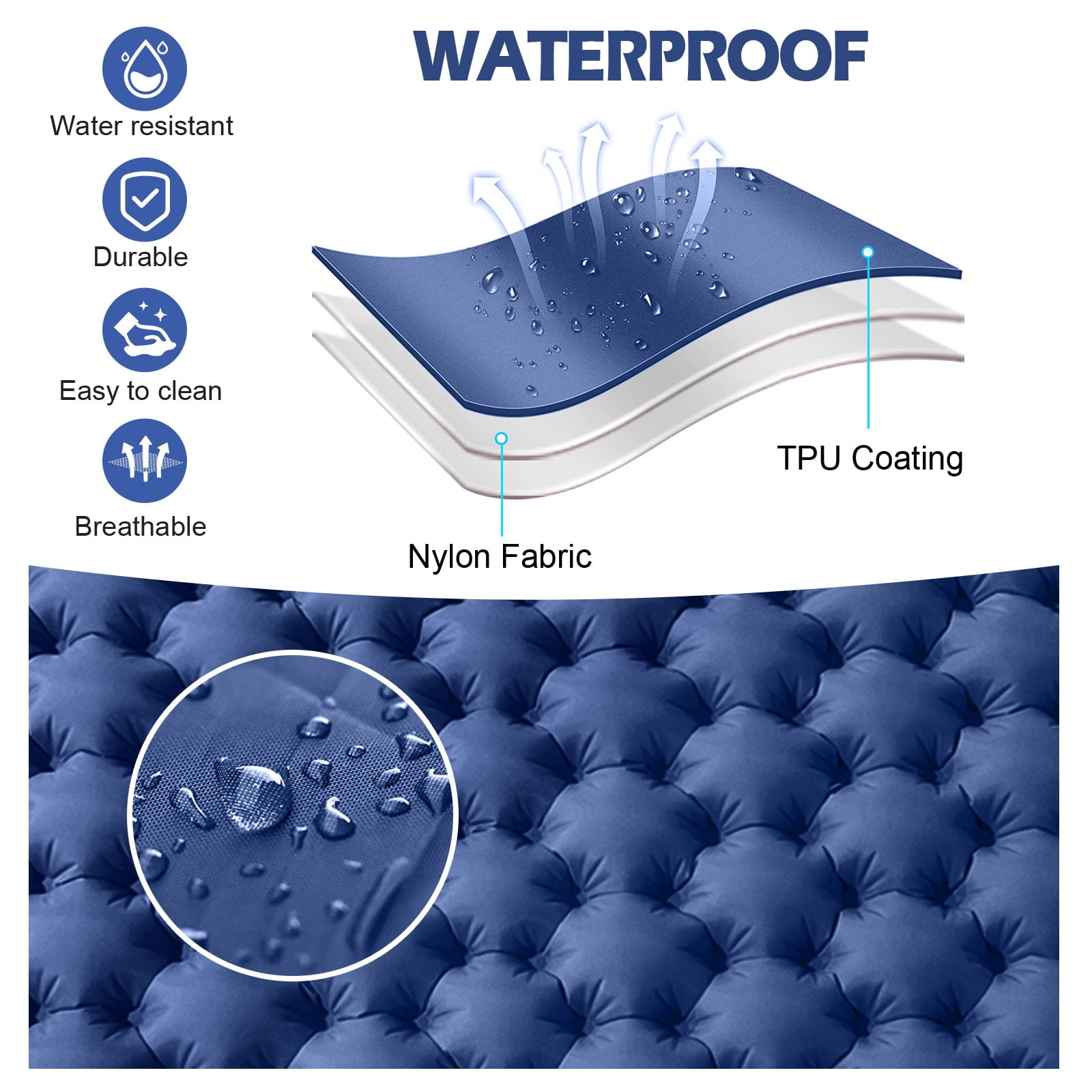 Eurhowing Double Sleeping Pad 4" Thick, 2 Person Inflatable Camping Mat with Foot Pump & Pillow, Portable Air Mattress for Backpacking Hiking Tent Travel, Navy