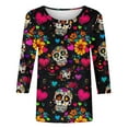 thumbnail image 5 of Ailaofu Women Day of The Dead Shirt Skeleton Graphic Tee Skull Tops, 5 of 5