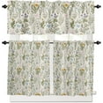 thumbnail image 2 of Kitchen Curtains and Valances Set, Spring Flower Leaves Vintage Spring Dandelion Floral Wildflowers Short Rod Pocket 3 Pieces Window Curtain Set for Bedroom, Bathroom, 24 Inch Long, 2 of 5