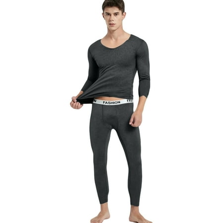Fshiont Thermal Underwear Shirt and Leggings Set for Men - Heavyweight Fleece Lined Long Johns - Winter Clothes Base Layer Dark Gray 2XL
