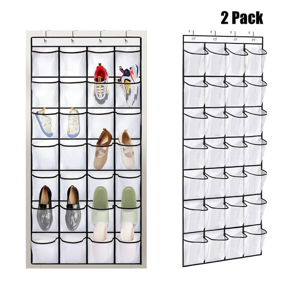 Organizador de Zapatos para Puerta con 28 Bolsillos Grandes: Capacidad para 14 Pares de Zapatos con 4 Ganchos, Paquete de 2