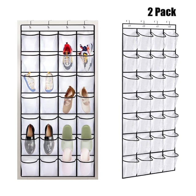 Organizador de Zapatos para Puerta con 28 Bolsillos Grandes: Capacidad para 14 Pares de Zapatos con 4 Ganchos, Paquete de 2