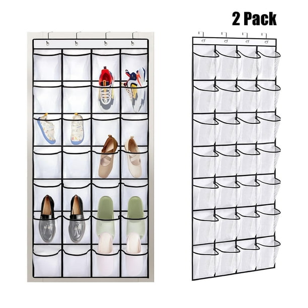 Organizador de Zapatos para Puerta con 28 Bolsillos Grandes: Capacidad para 14 Pares de Zapatos con 4 Ganchos, Paquete de 2