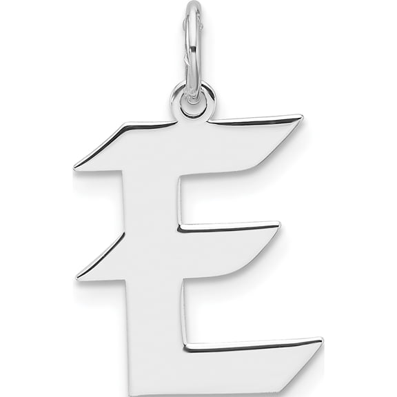 Sterling Silver Small Rhodium-Plated Artisan Block Letter E Initial Charm (Width 14.03) (Length 21.55) - Jbsp