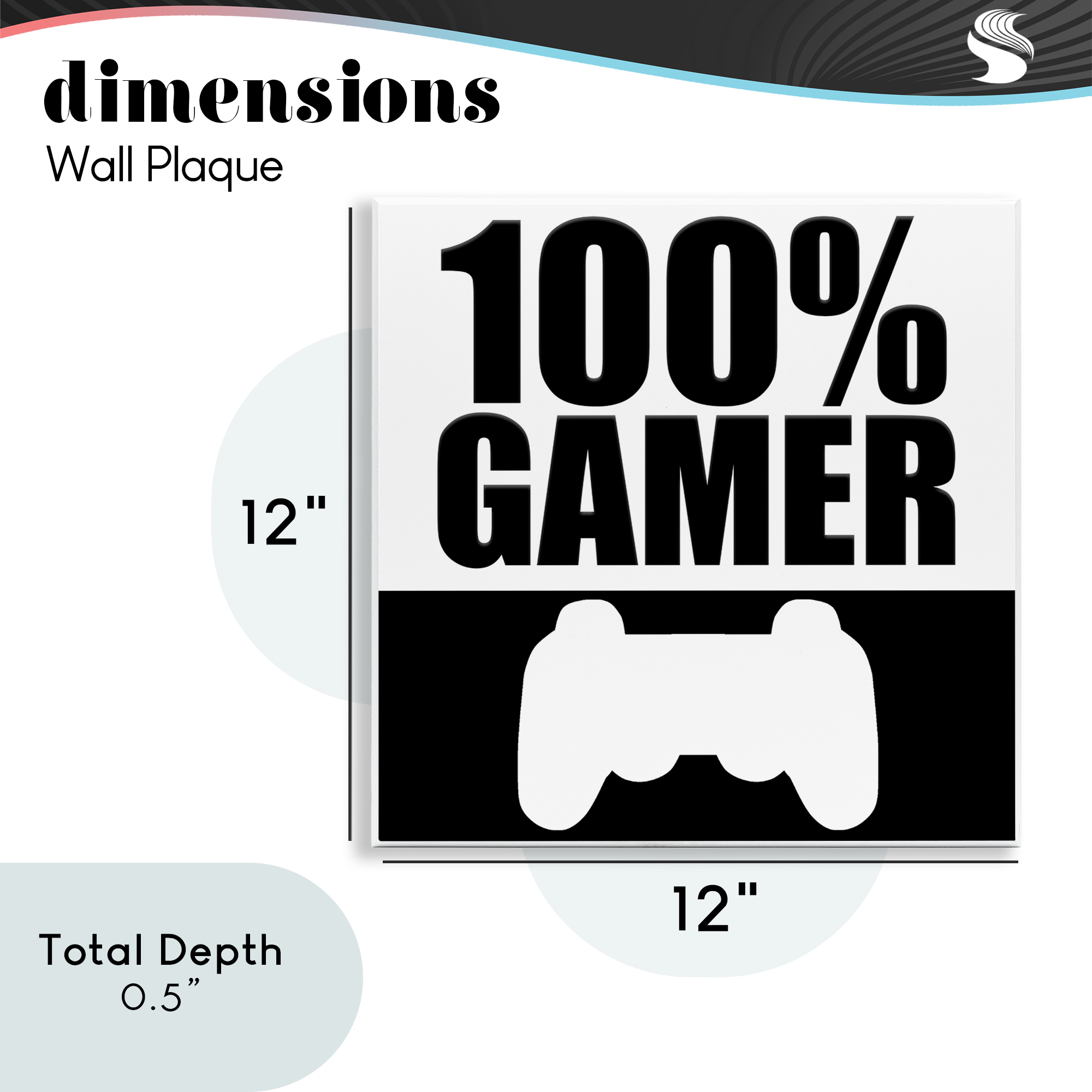 100% Gamer Black & White Wall Plaque Art, design by Kim Allen