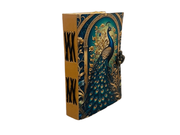 Handmade Leather Peacock Journal, 5x7 Inch | 200 Pages Vintage Deckle-Edge Paper | Artisan Writing Notebook for Women & Men, Travel Diary, Sketchbook Gift