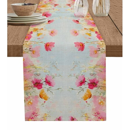 

Table Runner Dresser Scarf 16 x 72 Inch Wild Flowers Spring Floral Pink Yellow Flower Vintage Table Runners Non-Slip Heat Kitchen Dining Table Decor for Indoor Outdoor Home Party Decoration