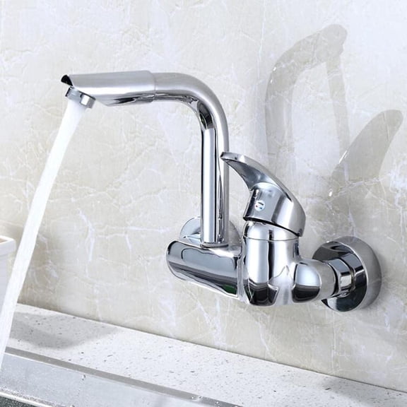 Kitchen Faucets Wall Mount Hot and Cold Mixed Water Sink Faucet Double Hole Brass Kitchen Sink Faucet Chrome Plating-B