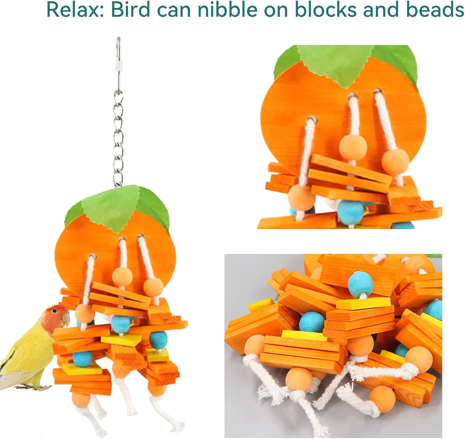 Bird Chewing Toy for Parrot Cockatiel Conure Wood Block Cage Hanging Foraging Bite Toy for Parakeet Small (Fruit Shape)