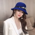 thumbnail image 3 of Yungyresw Fashion Cloche Hat For Women Vintage Felt Design Elegant Bucket Hats Short Brimmed Round Top Stylish Casual Cap Royal Blue, 3 of 4