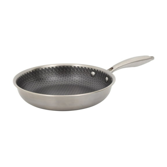 universal 9.4 inch/24 cm Tri-Ply Stainless Steel Pan   Glass Lid, Non-Stick Surface for Less Oil, Tri-ply Skillet for All Cooktops