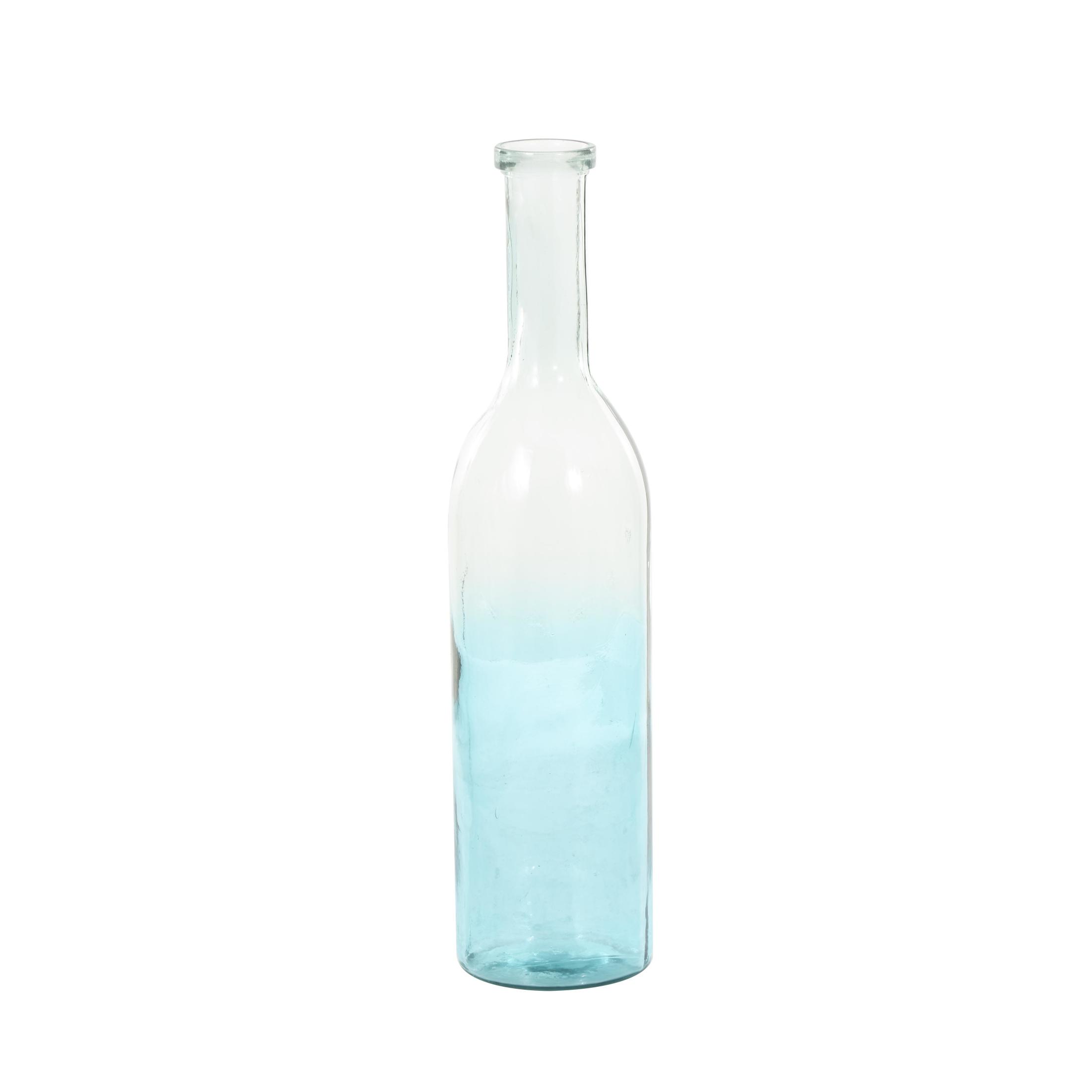 DecMode 29" Handmade Tall Spanish Bottle Neck Ombre Teal Recycled Glass Vase