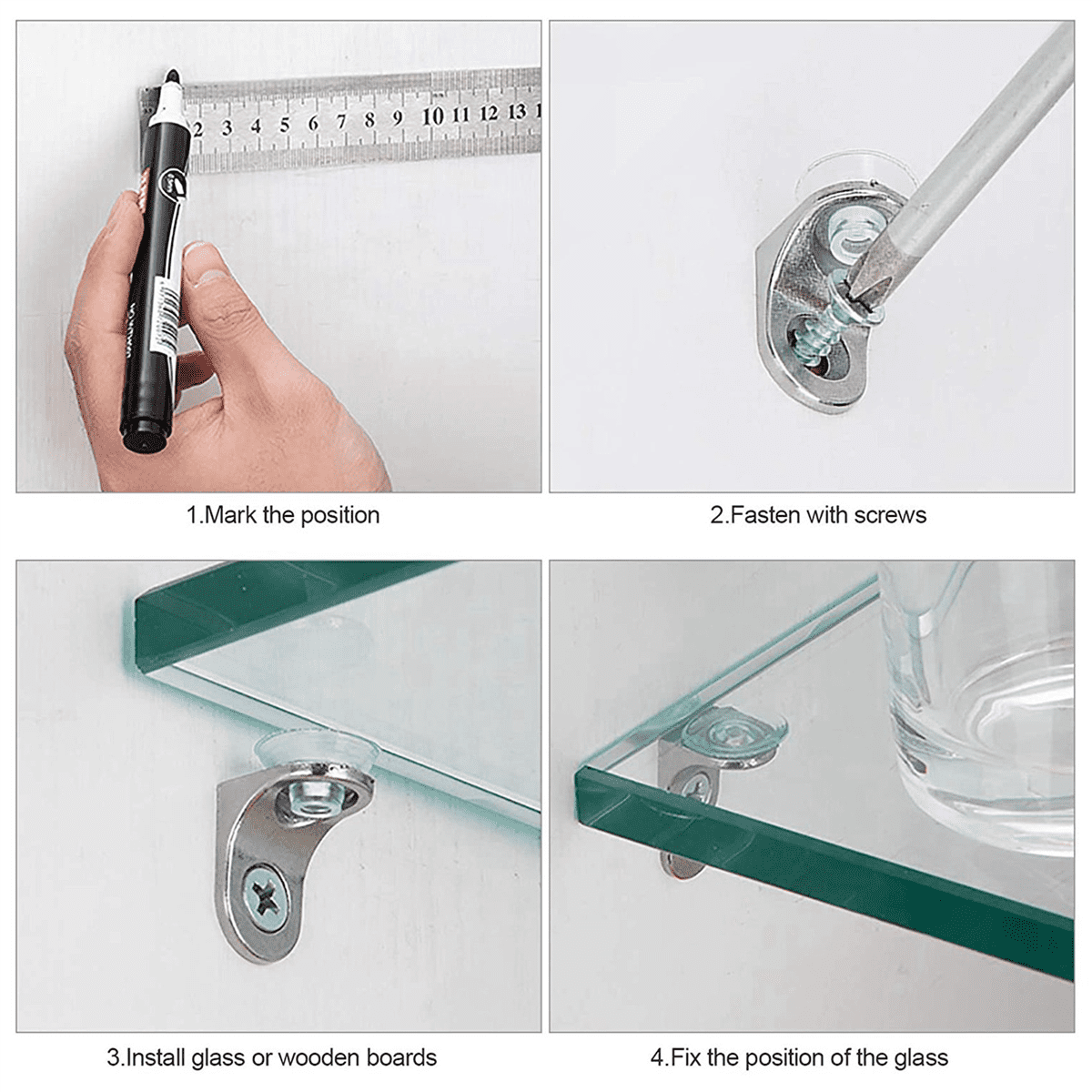 300 Pieces Glass Shelf Bracket with Sucker Glass Shelve Support Right Angle Fixing Brackets