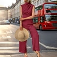 thumbnail image 3 of Women's Wide Leg Jumpsuit Mock Neck Cap Sleeve Elegant Dressy Casual Outfit, 3 of 6