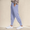 thumbnail image 3 of Pantalones deportivos de mujer de cintura alta con puños en los tobillos: color liso, con bolsillos, estilo informal/deportivo para otoño-invierno., 3 of 8
