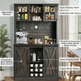 thumbnail image 3 of DreamCurship 72" Kitchen Pantry Cabinet with 4 Doors, Freestanding Cupboard Storage Buffet Hutch with Microwave Stand, Coffee Bar Cabinet with 9 Racks & 4 Row Metal Hooks, Dark Oak, 3 of 7