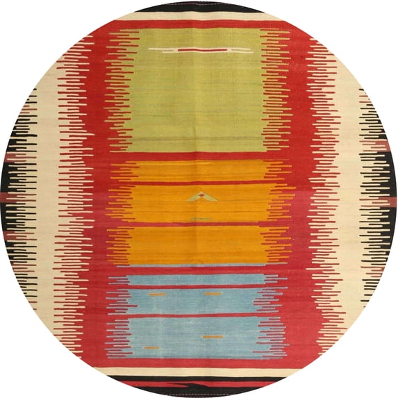 Ahgly Company Machine Washable Indoor Round Contemporary Metallic Gold Area Rugs, 10' Round