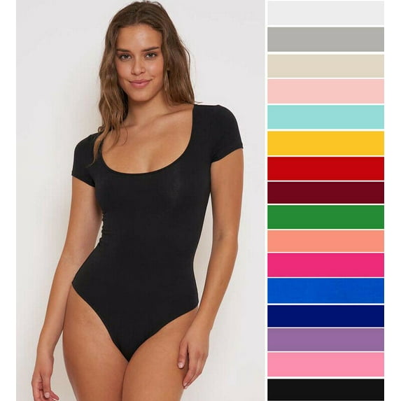 Women's Basic T Shirt Bodysuit Round Neck Thong Back Cotton Knit Short Sleeve Pure Color For Club Beach Party Cocktail Party Evening